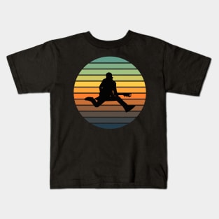 Guitar Player with A Retro Sunset Background for Music Lovers Kids T-Shirt